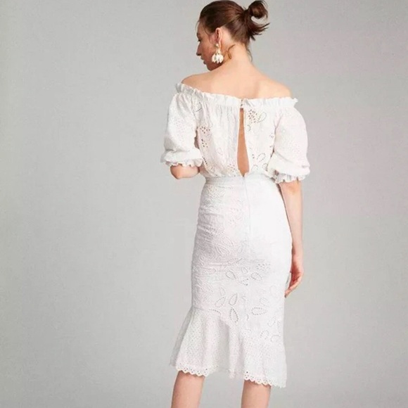 Saloni White Eyelet Grace Off the Shoulder Midi Dress NWT - Picture 5 of 10